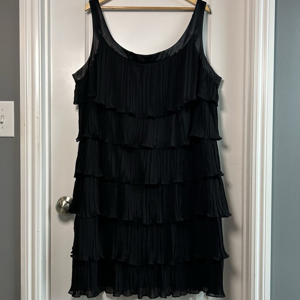 S.L. Fashions Black Pleated Tiered Ruffle Mini Dress Flapper Old Hollywood Style